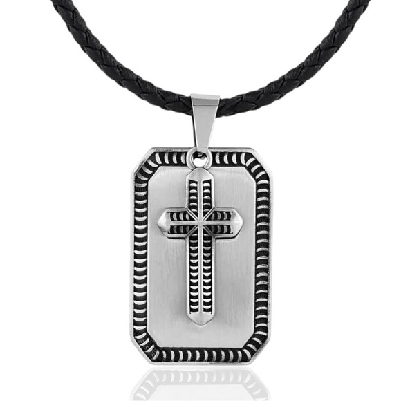 Montana Silversmiths Men's Striking Edge Cross Dog Tag Necklace - Retail $70 NEW - Picture 5 of 8